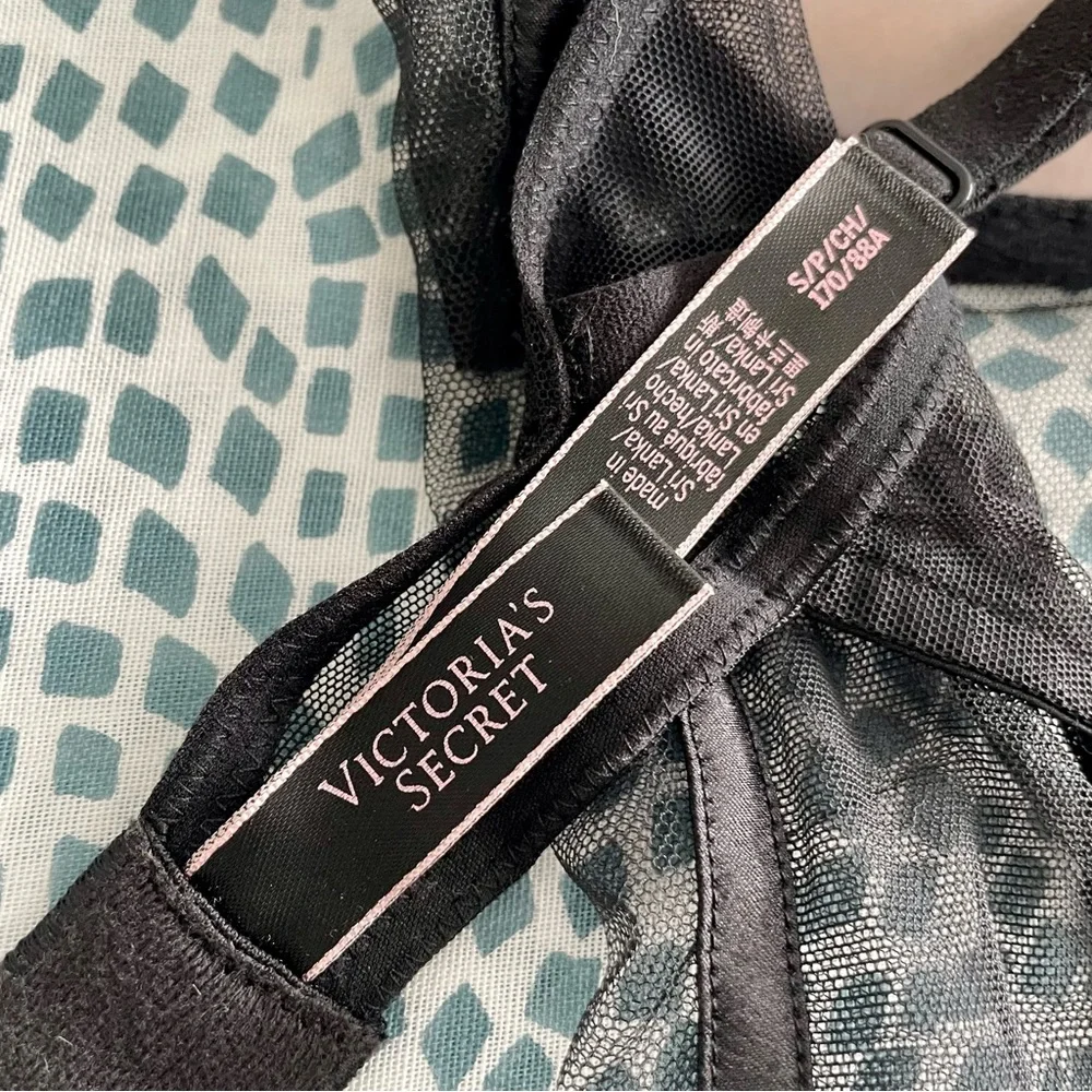 Victoria's Secret Black Satin & Mesh Lingerie Bodysuit Sparkly Rhinestones Small - Picture 8 of 12